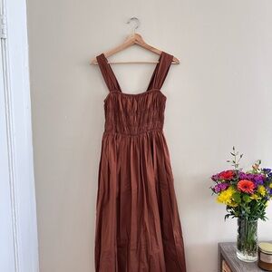 STAUD Ida Smocked Midi Dress